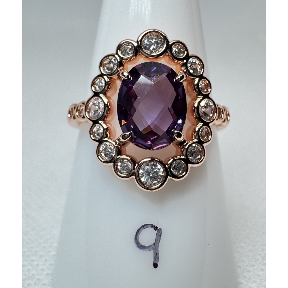 Bomb Party February Regal Bloom Ring RG37769 Rose Gold Amethyst CZ Size 9